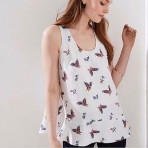 Loft White Butterfly Floral Print Flounce Tank Top Size XSP
